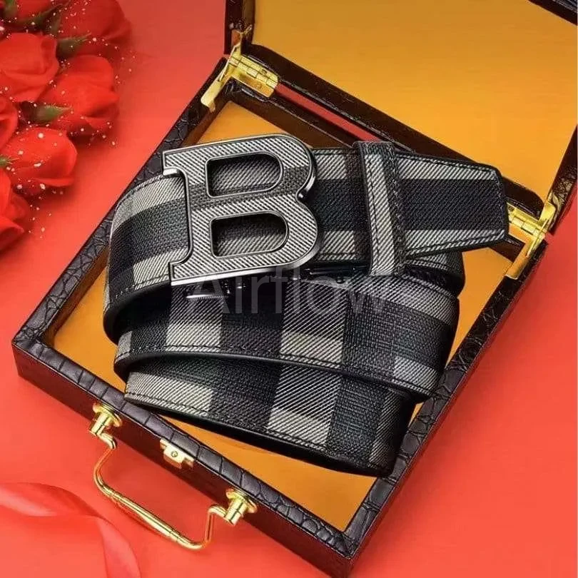 Belt Burberry Plaid with Metal B Buckle BY007