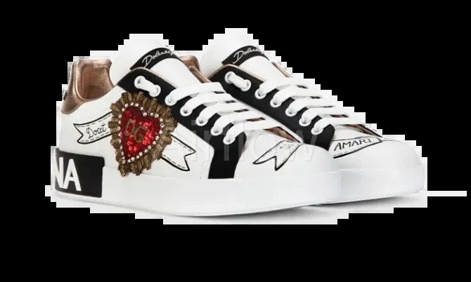 Calfskin Portofino sneakers with embroidery White 3
