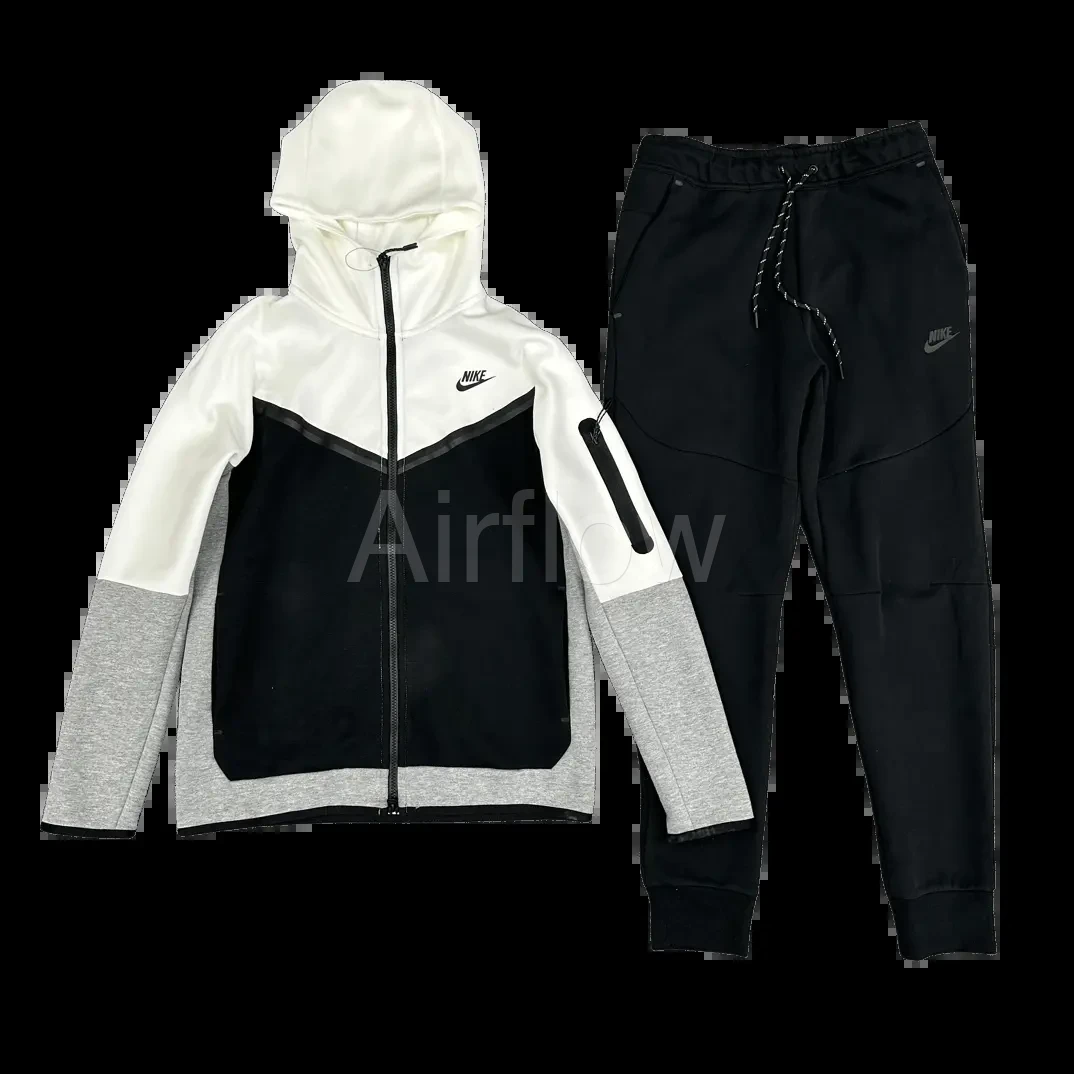 Conjunto NIKE TECH Fleece "Negro Blanco" Algodon Real
