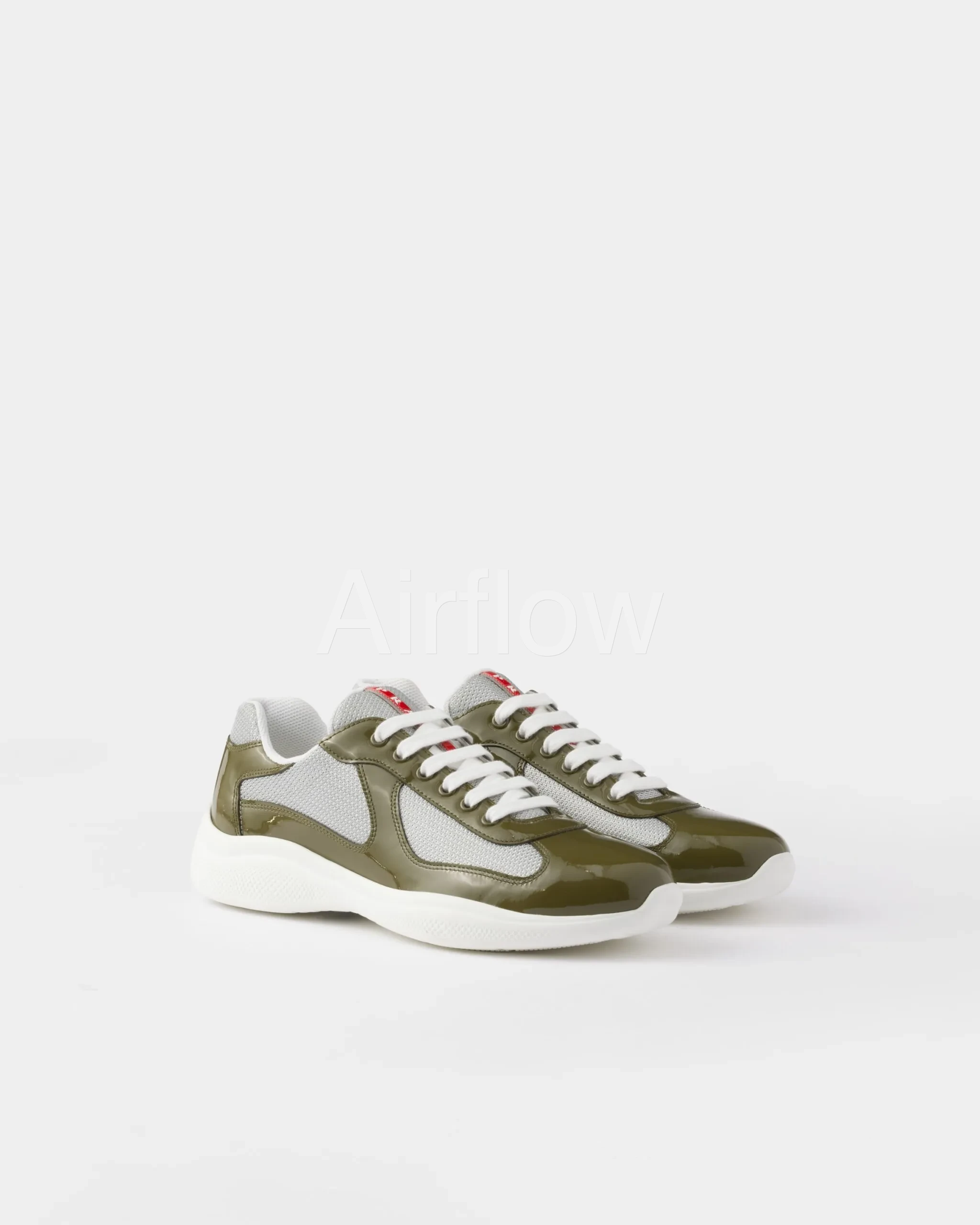 Loden Green/silver Patent Leather And Technical Fabric Prada America's Cup Sneakers | PRADA